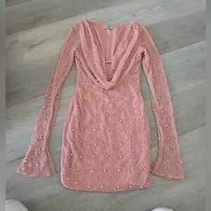 Oh Polly Pink Beaded Long Sleeve Dress